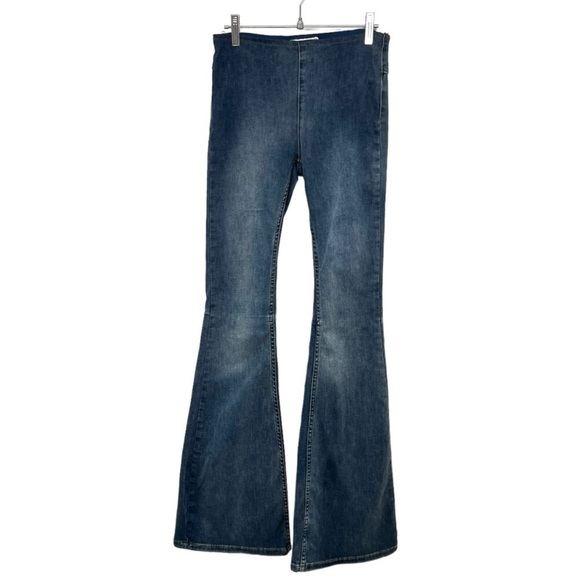 Free People Medium Wash Penny Pull On Stretch Denim Flare Retro Jeans Womens 26 - Picture 5 of 13